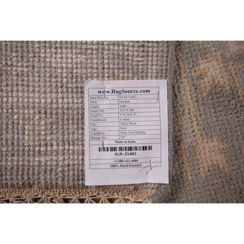 All-Over Gray Oushak Indian Square Area Rug Handmade Wool Carpet - 8'0"x 7'8"