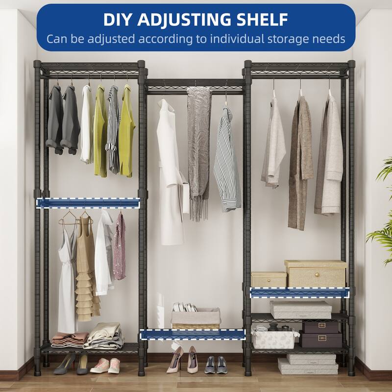 Moasis Heavy Duty Walk-in Closet Shelves System with 3 Hanging Rods And 8 Shelves