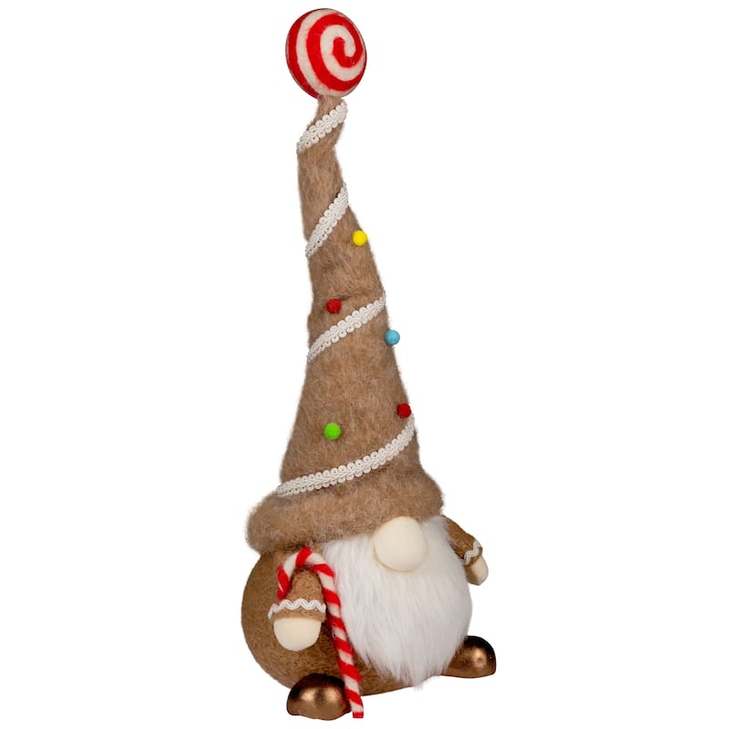 Gingerbread and Candy Gnome Christmas Decoration - 17" - Beige and White