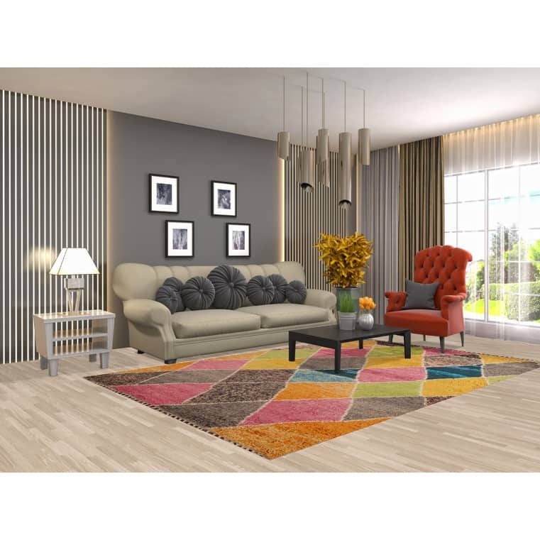 Colorful Trellis Moroccan Area Rug Handmade Wool Carpet - 6'0" x 9'3"