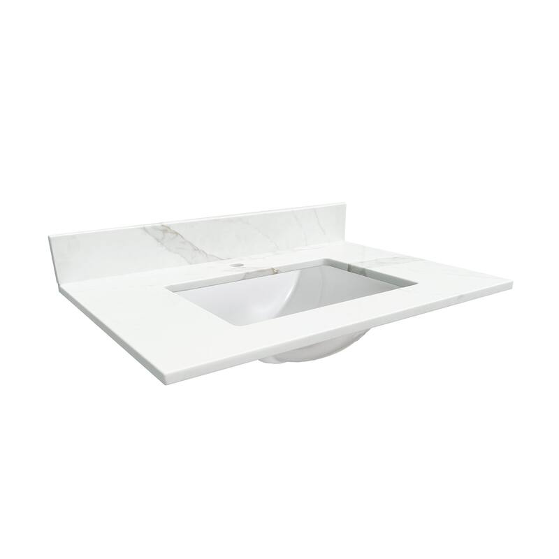 Calesco Calacatta Quartz Bathroom Vanity Top with Sink and Backsplash