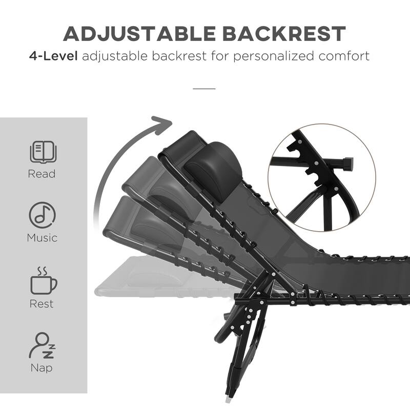 Outsunny Folding Chaise Lounge Chair Set of 2, Patio Sun Tanning Chair, Outdoor Chaise Lounger with 4-Position Reclining Back