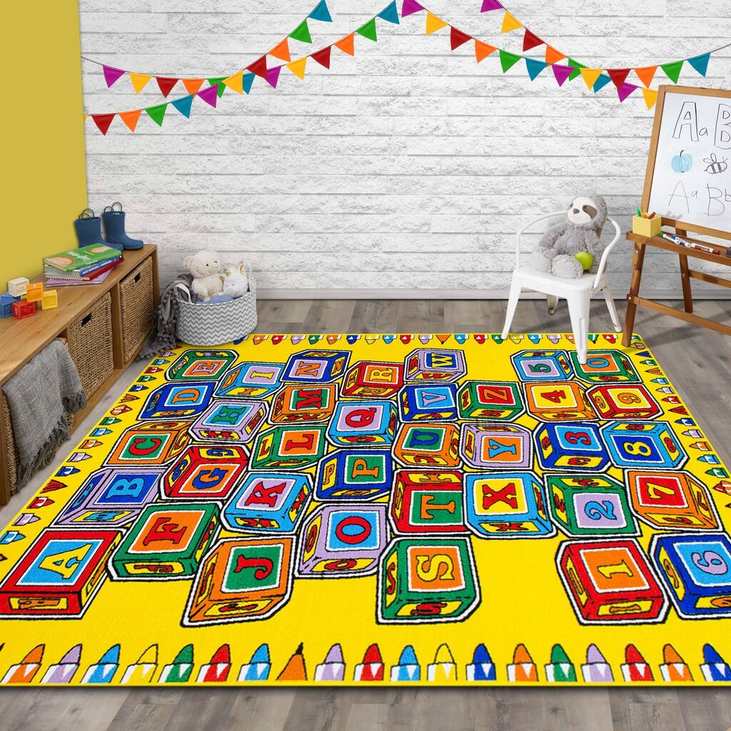 HR Alphabet Blocks Educational Play Mat for Kids - Non-Slip Rug (Yellow ...