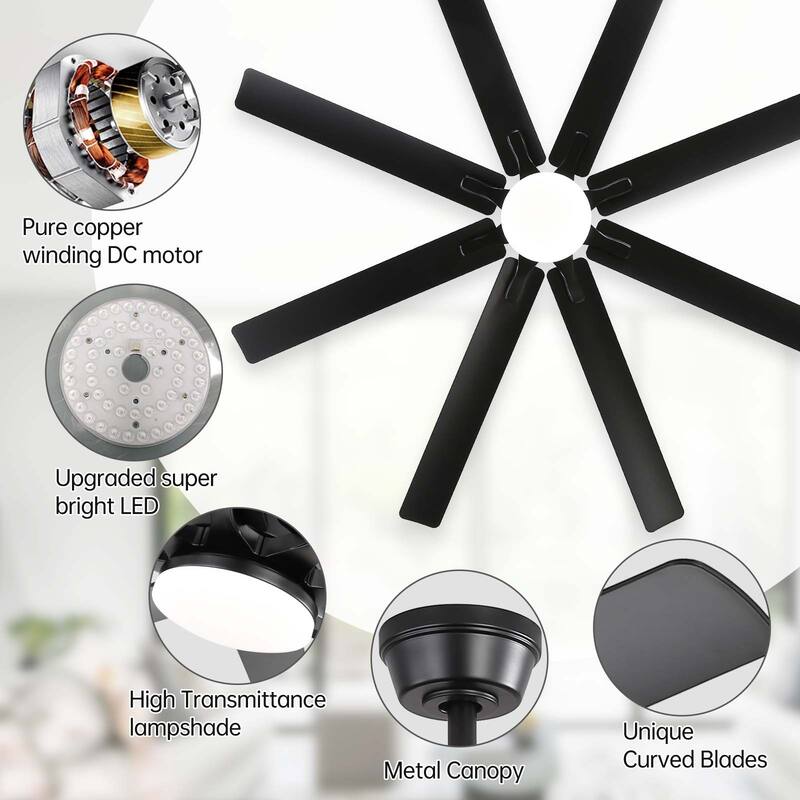 52" Indoor Noiseless Ceiling Fan with Integrated LED Light and Remote - 52 inches