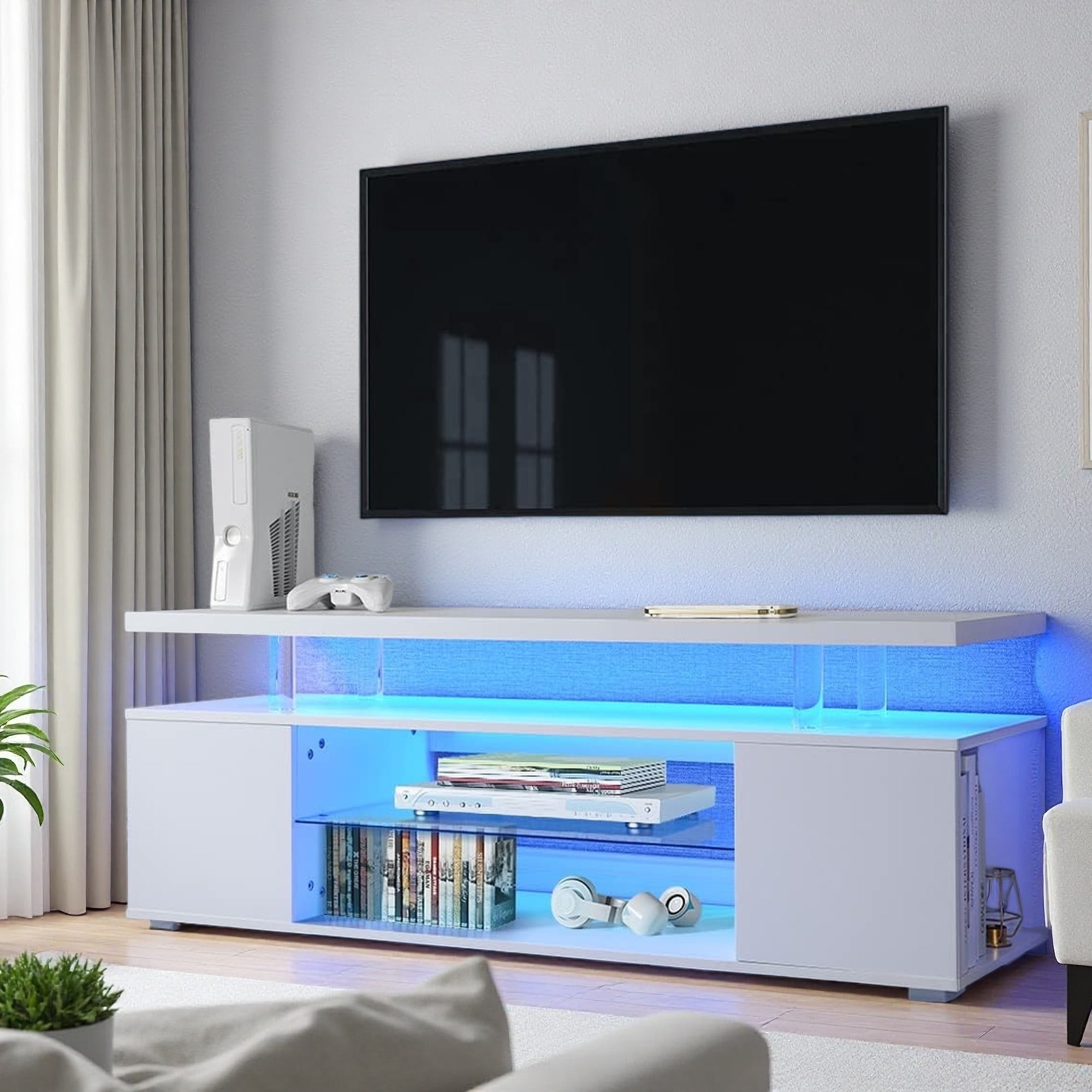 51" LED Gaming TV Stand with Side Cabinet & Media Storage Console