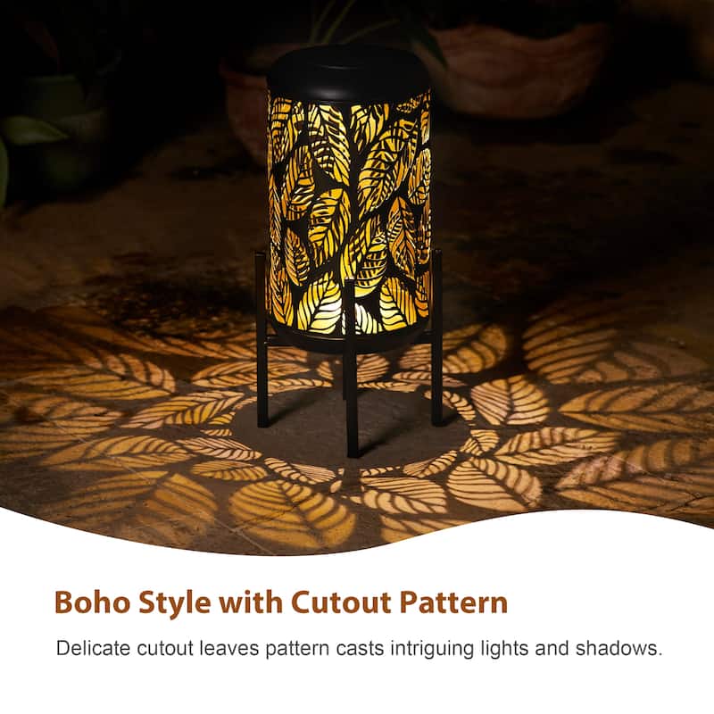 Glitzhome 14.25"H Set of 2 Metal Flower Cutout Solar Lanterns Floor Lantern