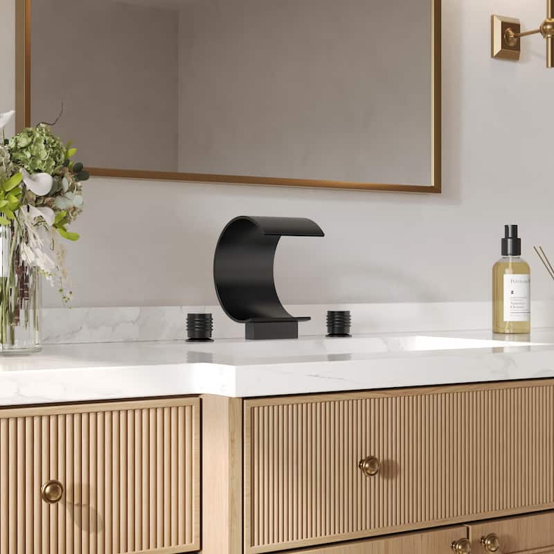 GRANDJOY High Arc Waterfall Widespread Bathroom Sink Faucet - Matte Black