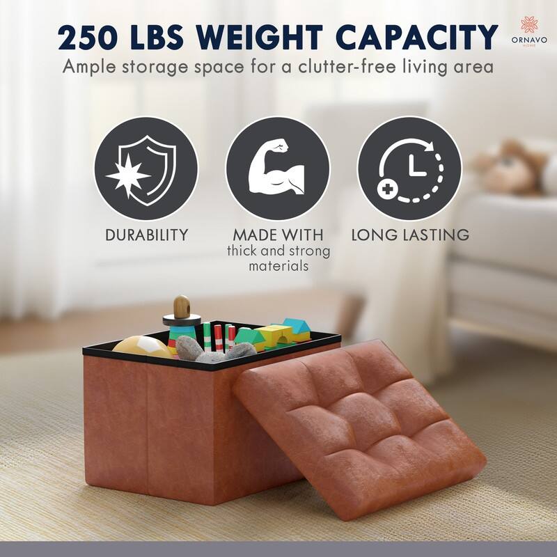 2 Pack Small Rectangle Foldable Storage Ottoman