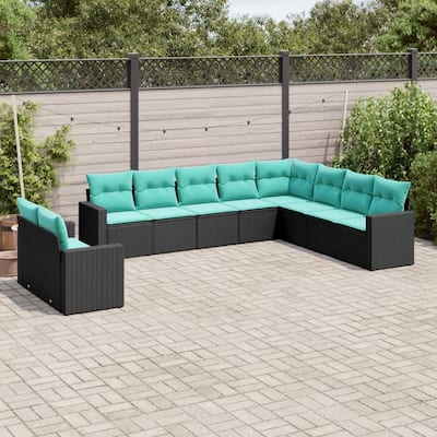 vidaXL 10/11 Piece Patio Sofa Set with Cushions Black Poly Rattan - 24.4" x 24.4" x 27.2"