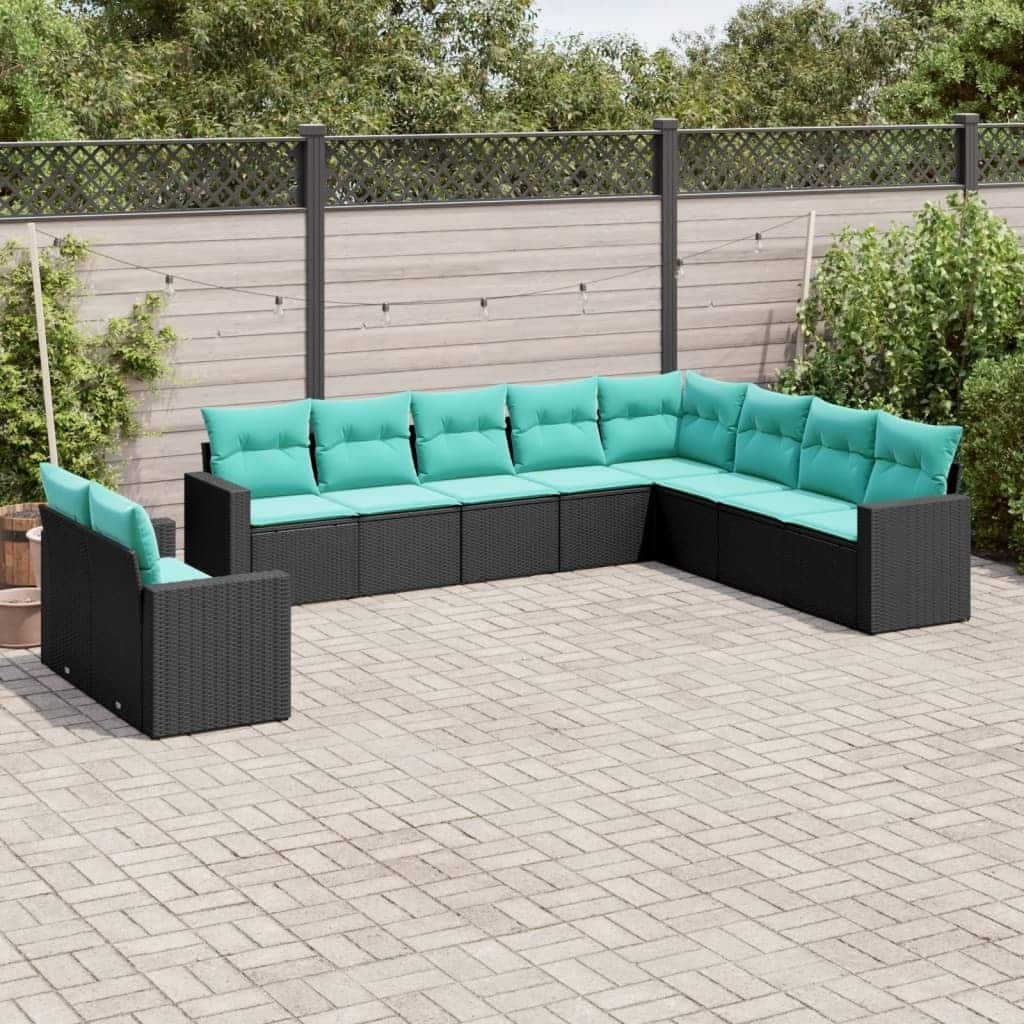 vidaXL 10/11 Piece Patio Sofa Set with Cushions Black Poly Rattan - 24.4" x 24.4" x 27.2"