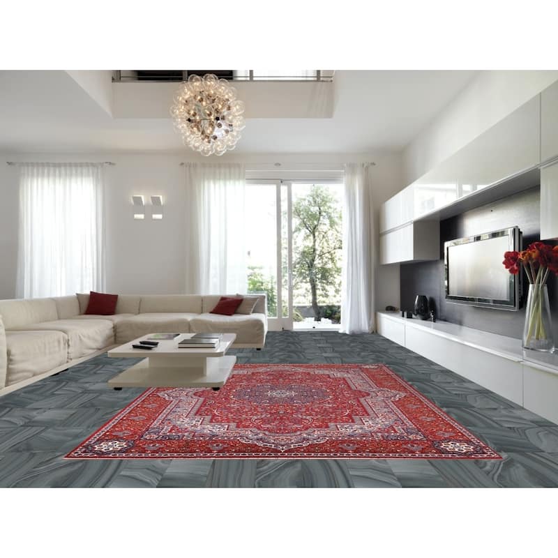 Victorian Style Red Kashan Turkish Rug Machine Made Traditional Carpet - 9'9" x 13'0"