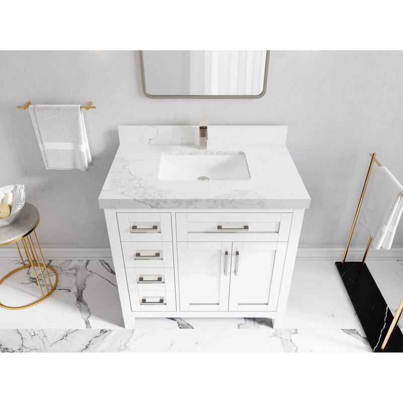 Willow Collections 36 in. W x 22 in. D Cambridge Single Sink Bathroom Vanity Center with Countertop - 2" Calacatta Nuvo - White