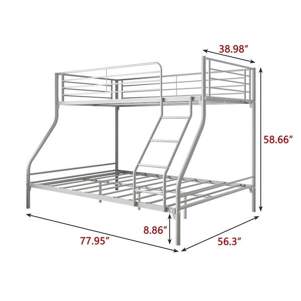 dimension image slide 1 of 2, Heavy Duty Twin-Over-Full Metal Bunk Bed, Easy Assembly with Enhanced Upper-Level Guardrail