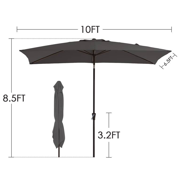 6.5*10ft Rectangular Patio Market Umbrella with Crank & Tilt, UV & Water-Resistant Canopy