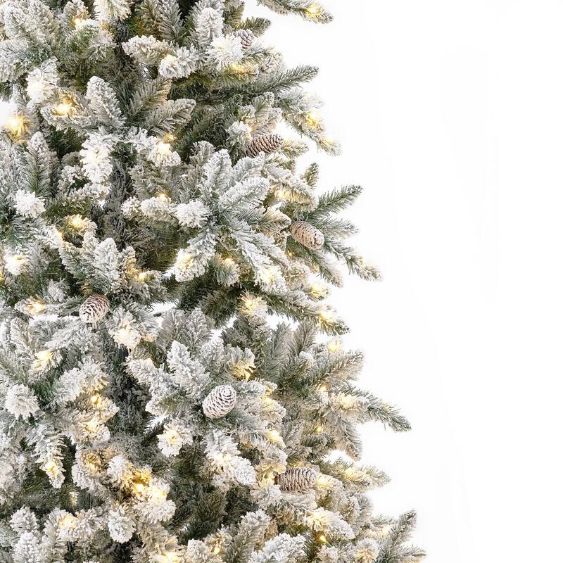 Pre-Lit Slim Flocked Livingston Fir Artificial Christmas Tree - 10' - Clear LED Lights - over-10-feet