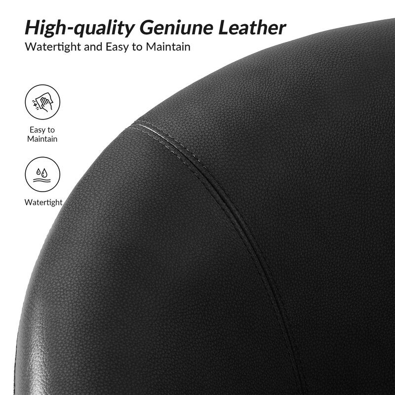 Althea Modern Genuine Leather Swivel Barrel Chair with Solid Wood Base By HULALA HOME