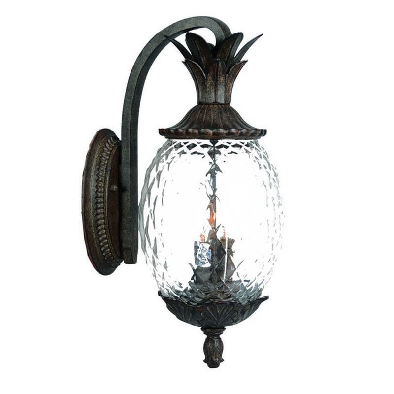 Aluminum Flush Mount Light with Pineapple Glass Shade3 Light LED - 12.50” x 9.50” x 21.75” (D x W x H) - Black Coral
