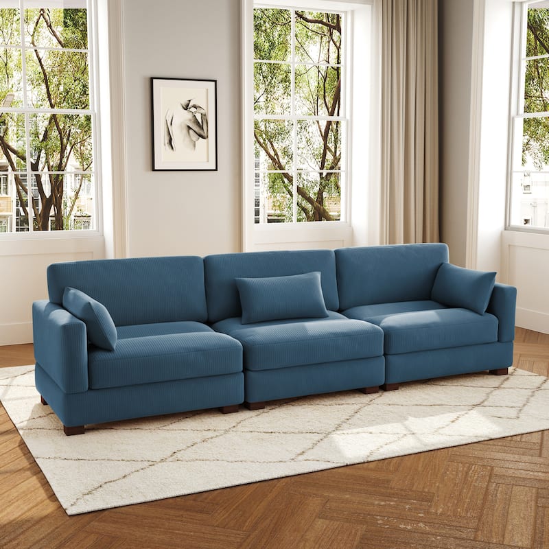 3-Piece Corduroy Couch Modular Sectional Sofa - Navy