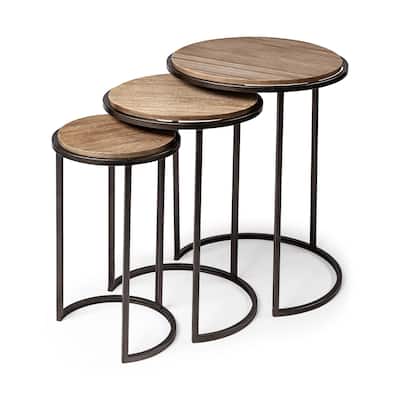 Glover (Set of 3) 20L x 20W Brown Wood Round Top W/Metal Nesting Accent Tables - 20.1L x 20.1W x 26.4H
