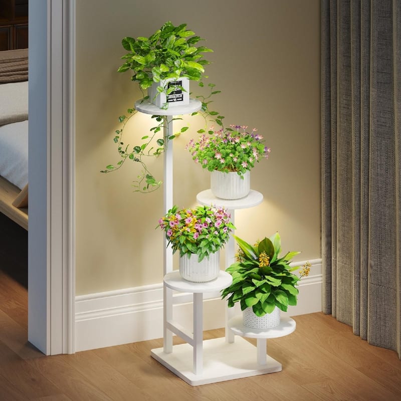 Plant Stand Indoor with Grow Light - 11 x 11 x 28.5 inches - White