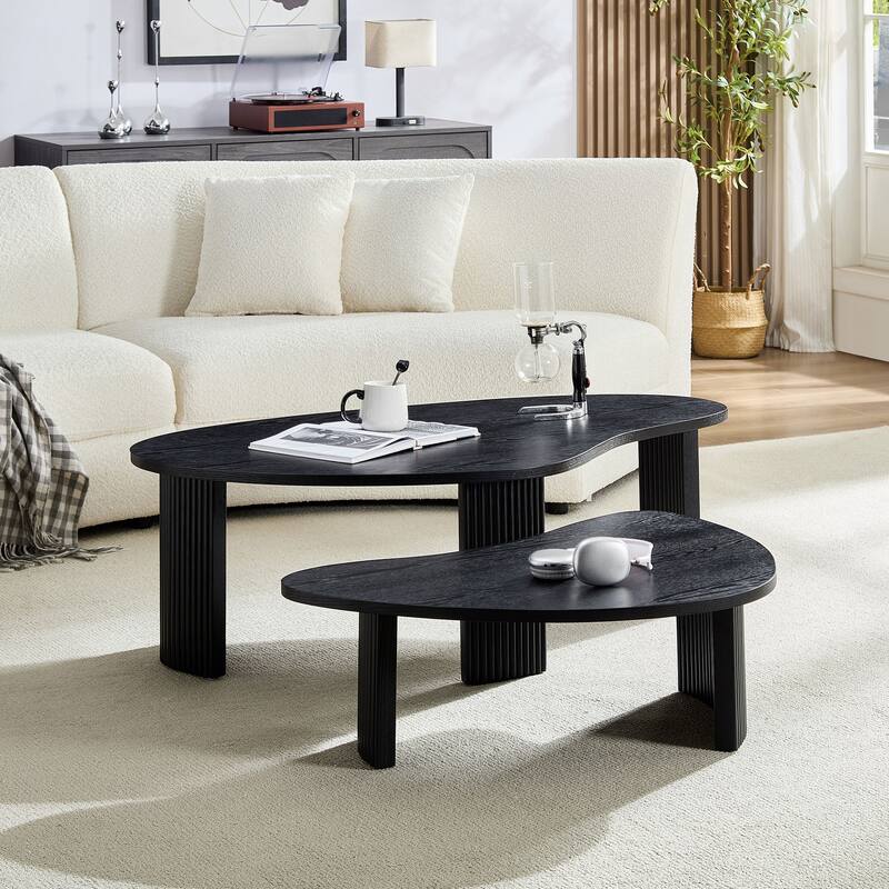 2-Piece Modern Irregular Shape Coffee Table Set for Living Room, Easy Assembly, Nesting Coffee Tables