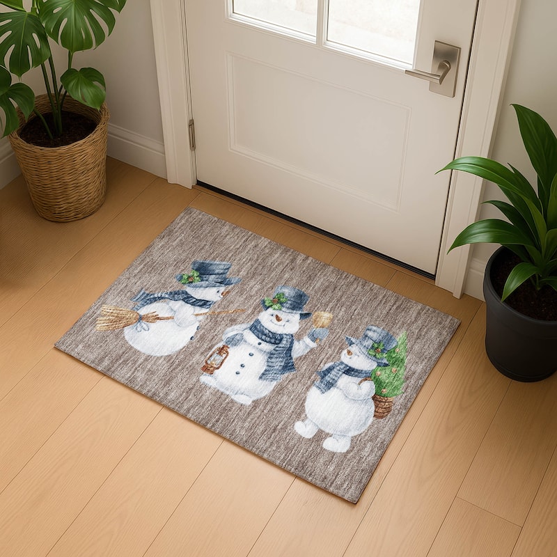 Premium Washable Super Soft Winter Holiday Snowman Mayfield Rug - Taupe - 1'8" x 2'6"