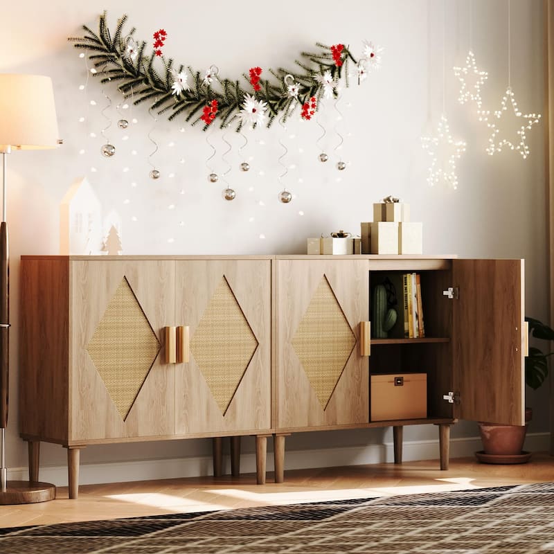 Sideboard Buffet Cabinet, Storage Cabinet with Rattan Doors