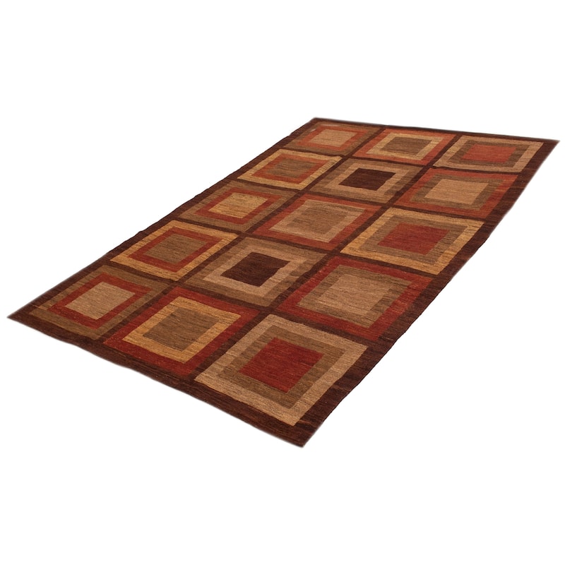 ECARPETGALLERY Flat-Weave Natural Brown Wool Kilim - 7'7 x 11'7