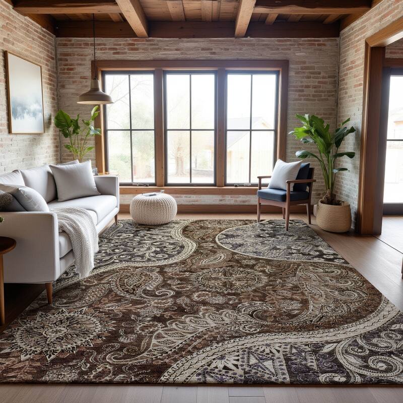 Premium Washable Super Soft Modern Paisley Mayfield Rug - Brown - 2'6" x 3'10"