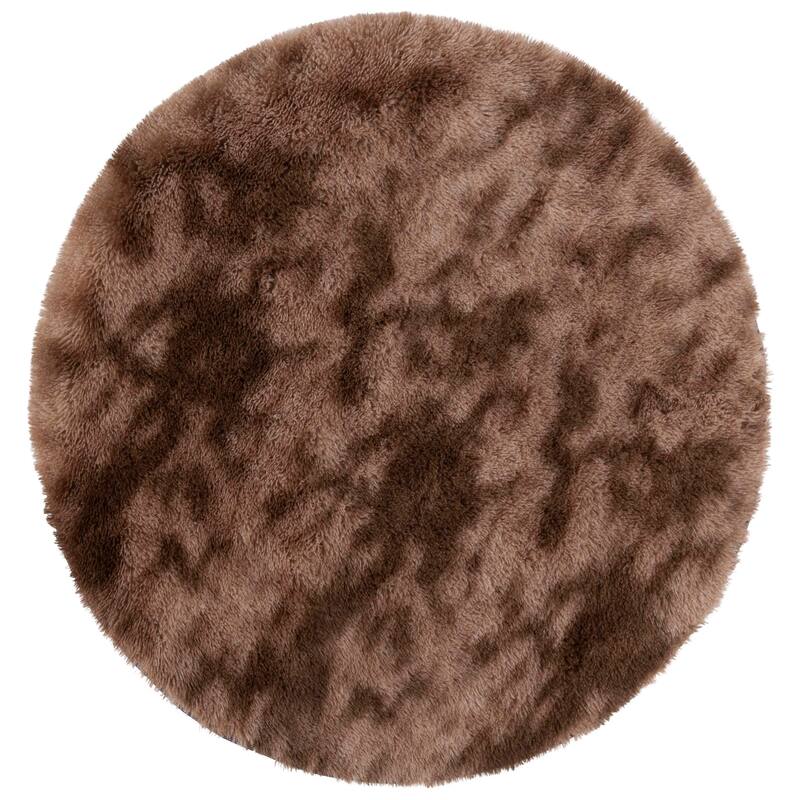 SAFAVIEH Rainbow Shag Didy Shag Rug - 4' Round - Brown