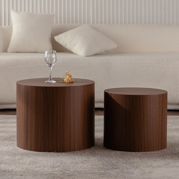Space-Efficient Round Wooden Nesting Coffee Table Set