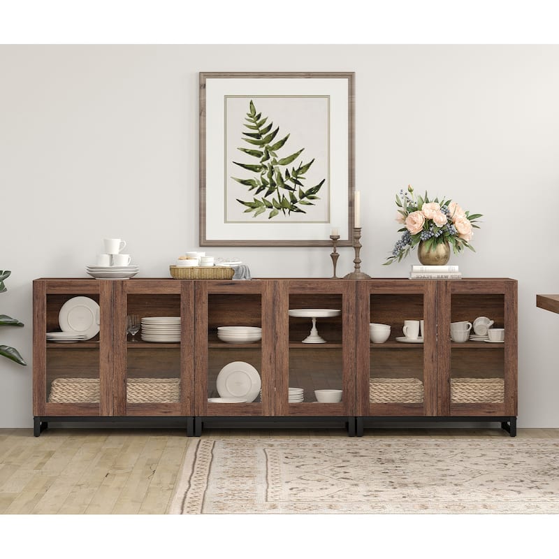WAMPAT Multifunctional Sideboard Buffet Cabinets with Glass Doors, Modern Sideboard with Adjustable Shelf, Coffee Bar Cabinet