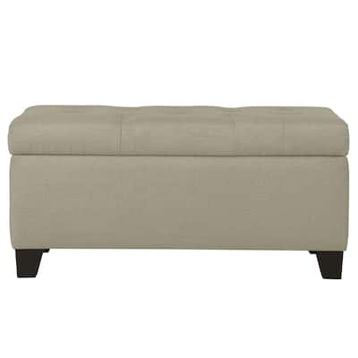 Modern Fabric Rectangular Storage Ottoman in Beige.