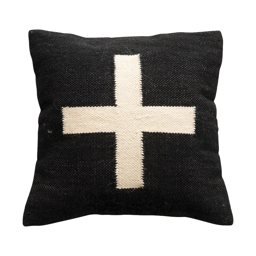 Wool Blend Pillow with Swiss Cross