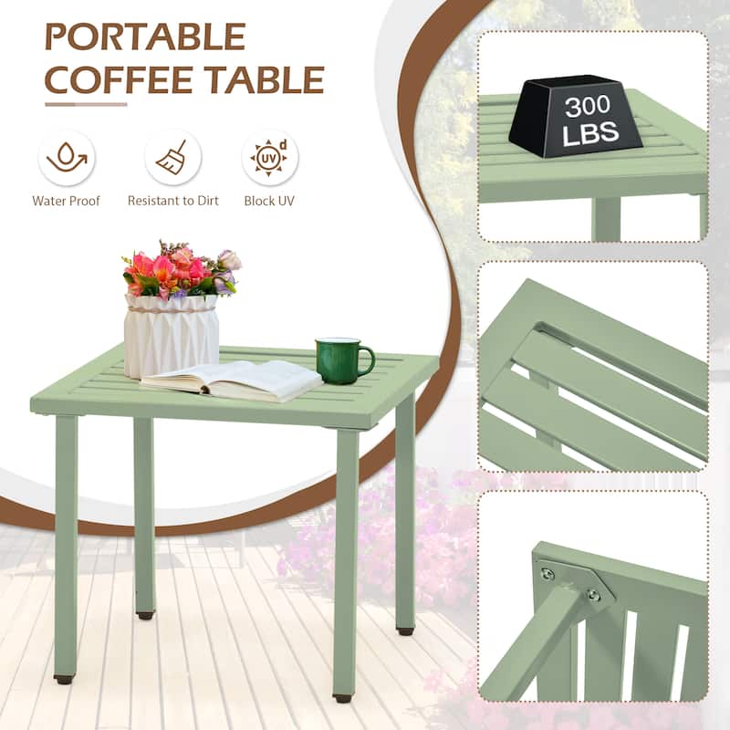 Outdoor Patio Set, Weatherproof Iron Bistro Table & Chairs, Floral Back Design, Space-Saving（Green/ Blue/ Yellow/ Black）