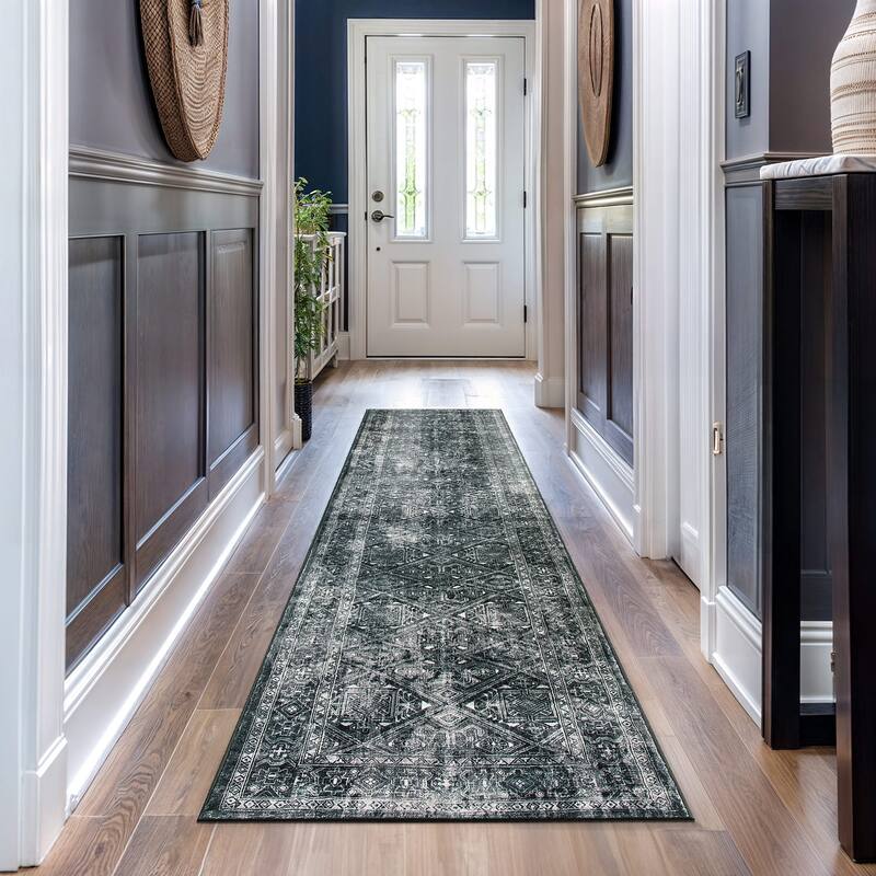 World Rug Gallery Transitional Bohemian Distressed Washable Non Slip Area Rug - 2'x10' Runner