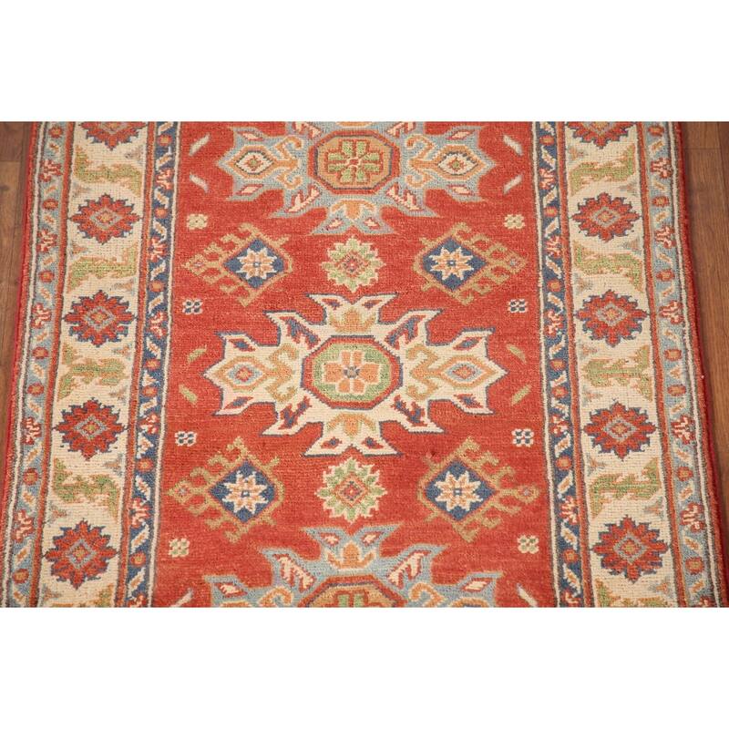 Geometric Kazak Oriental Accent Rug Handmade Traditional Wool Carpet - 2'7" x 4'0"