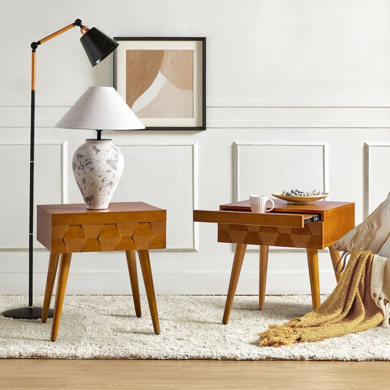 Julian Mid-century Modern End Table with Charging Station Set of 2 by HULALA HOME - Acorn
