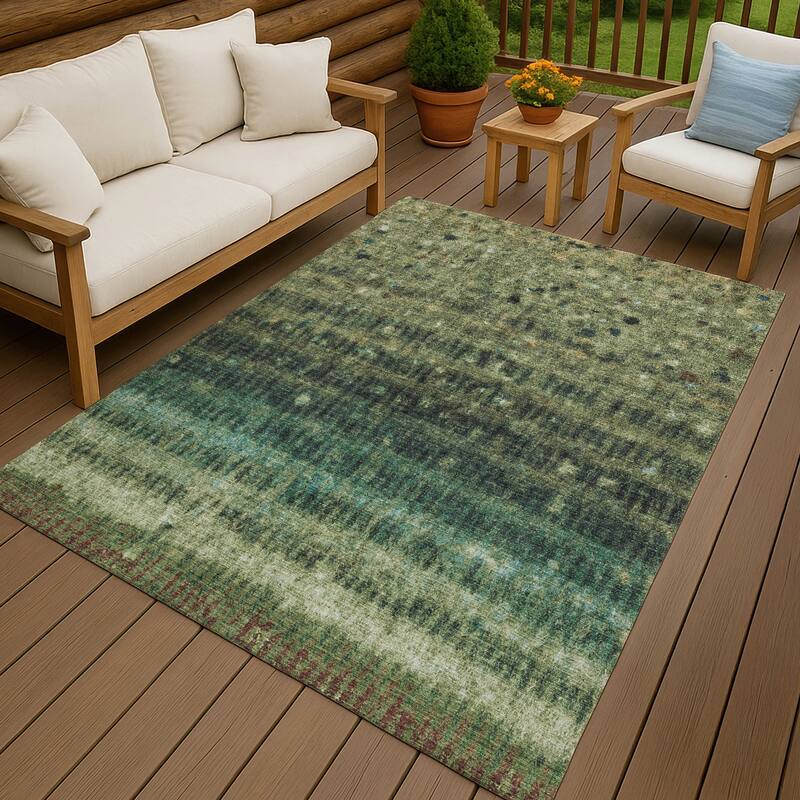Machine Washable Indoor/ Outdoor Abstract Ombre Chantille Rug