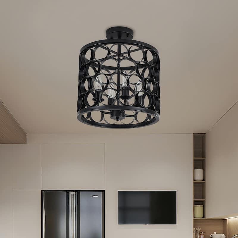 4 - Light Metal Ring - Shaped Semi - Flush Mount Ceiling Light