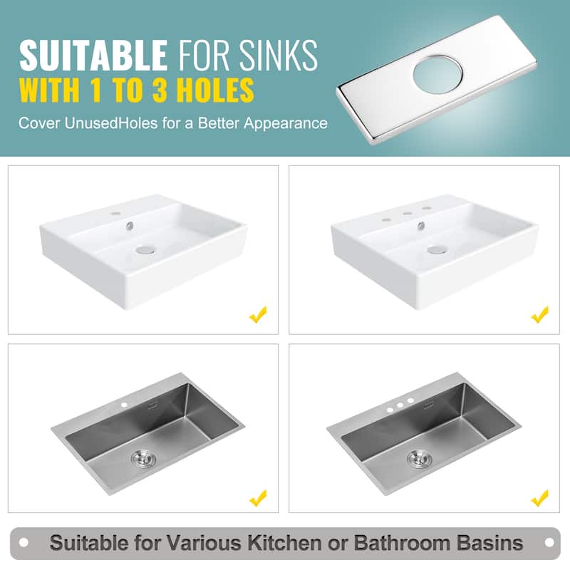 WOWOW 304 Stainless Steel Faucet Deck Plate Fits 1 to 3 Hole Sinks