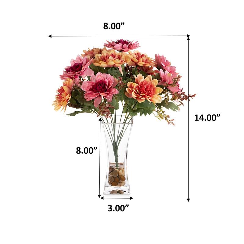 Mixed Artificial Daisy Floral Arrangements in Vase with River Stone, Table Centerpieces for Dining Room