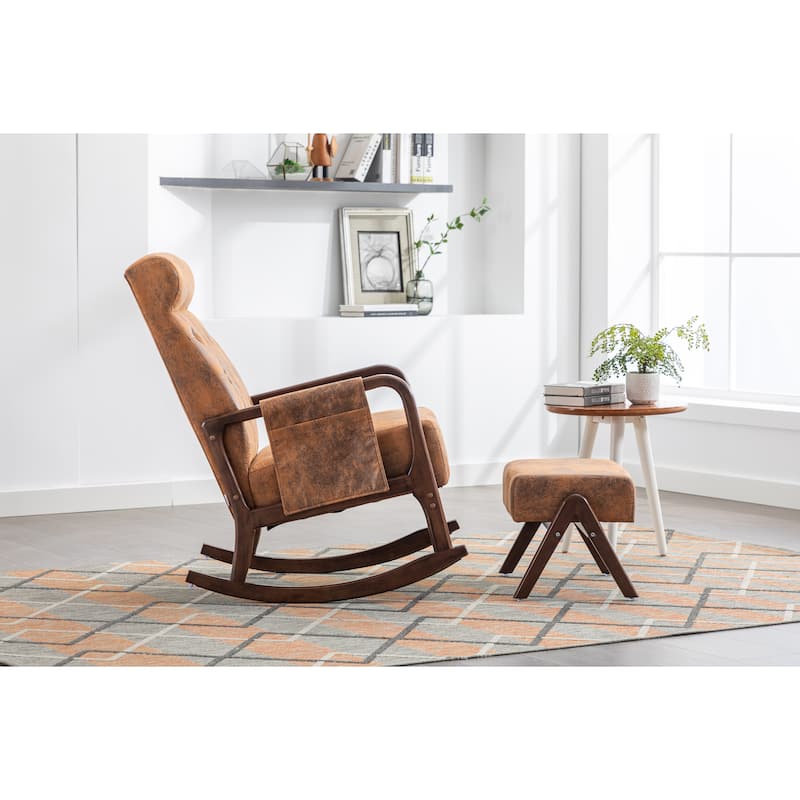 Rocking Chair With Ottoman Modern Upholstered Fabric Rocking Armchair