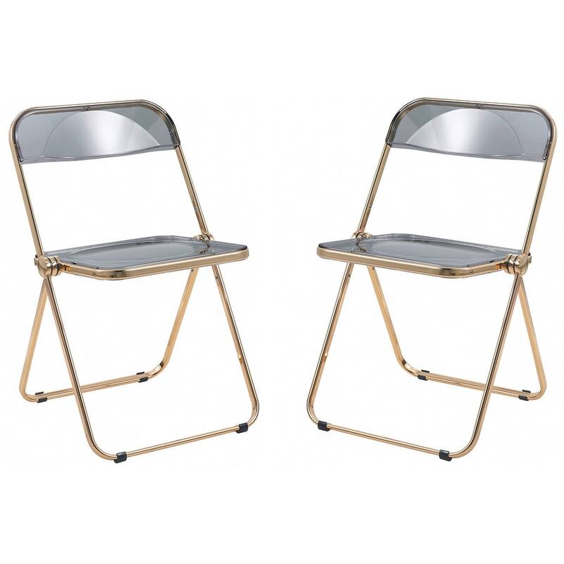 Lawrence Modern Foldable Transparent Acrylic Gold Chrome Folding Chair for Multipurpose Spaces Set of 2 - 30" - Transparent Black