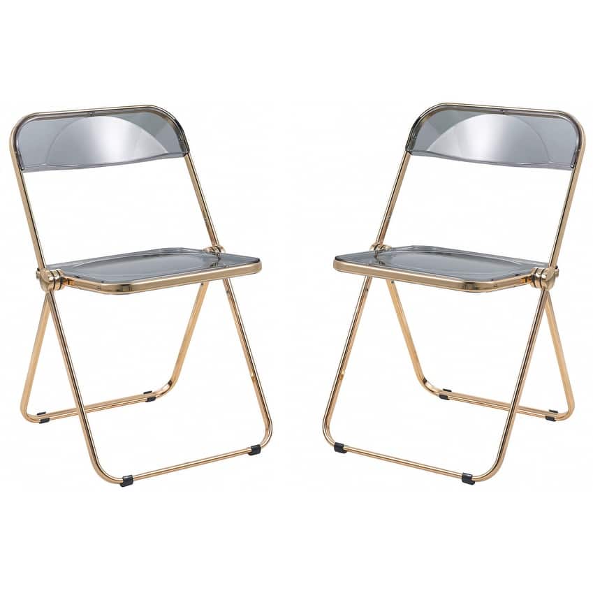 Lawrence Modern Foldable Transparent Acrylic Gold Chrome Folding Chair for Multipurpose Spaces Set of 2 - 30"