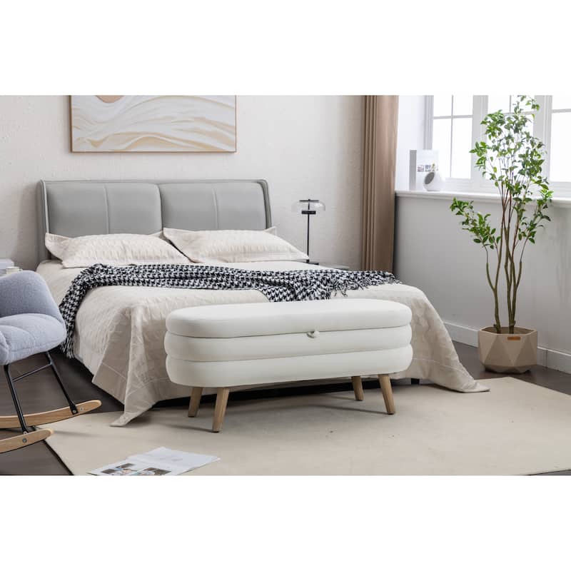 Featured Velvet Upholstered Footrest End of Bed Bench, Storage Stool Indoor Stool Casual Stool with Flipping Lid