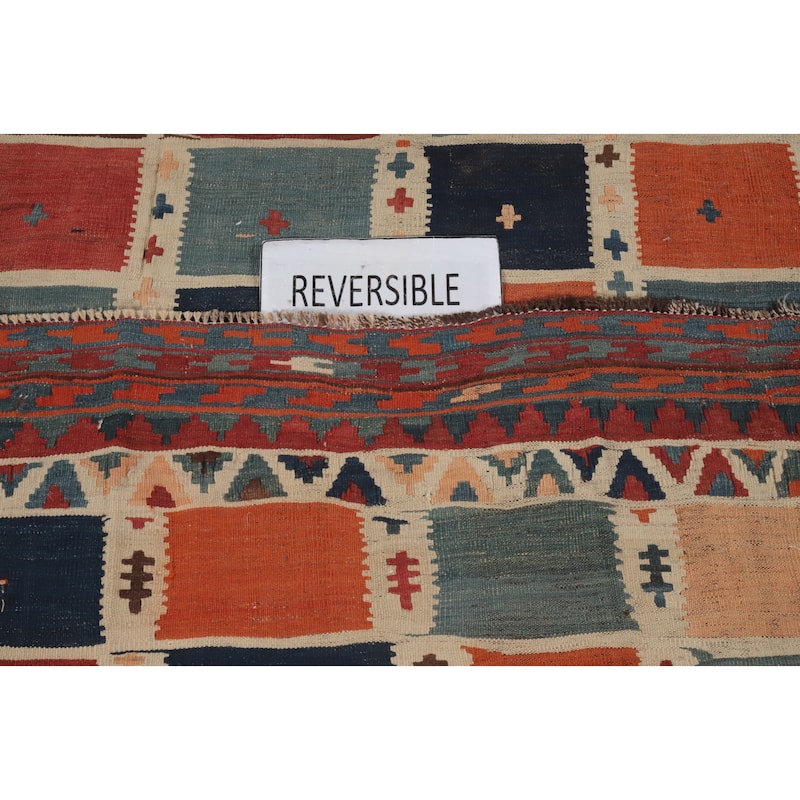 Hand Woven Oriental 100% Wool Carpet Southwestern Tribal Multi-Colored Kilim Area Rug - 7' 8'' X 4' 2''