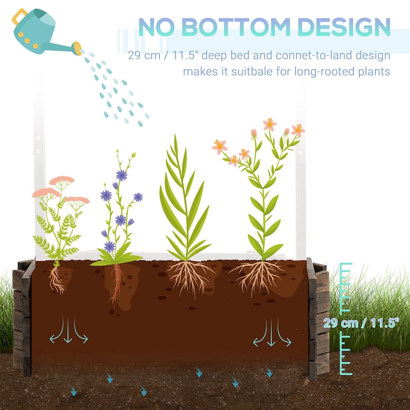 Outsunny Wooden Wishing Well Garden Bed, Rustic Outdoor Flower Planter Patio Ornamental for Plants/Herb/Vegetables, Rustic Brown