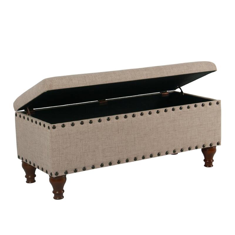 Ava Accent Bench, Storage Compartment, Nailhead Trim 42 Inch Tan Brown