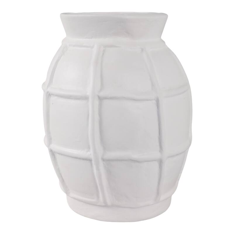 Paper Mache Raised Grid Texture Modern Vase - White, 14"